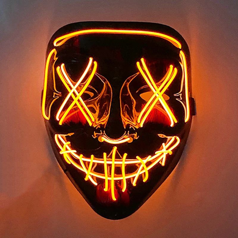 Neon Glow LED Purge Mask – Wireless Light Up Halloween Cosplay Mask
