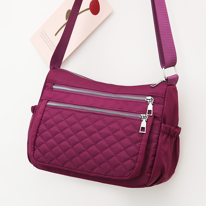 Womens Waterproof Nylon Shoulder Bag with Multi Pockets Stylish Travel Messenger Bag