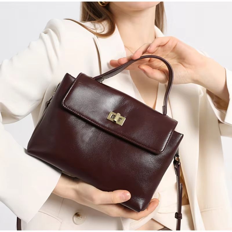 Luxury Suede Leather Messenger Bag with Gold Buckle, Soft Genuine Leather Shoulder Tote