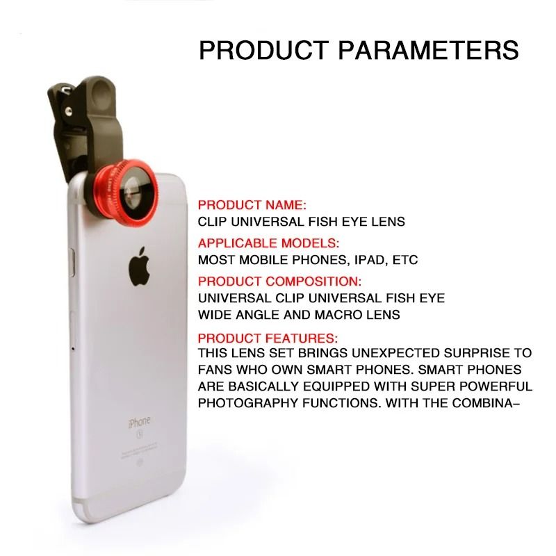 3 in 1 Phone Camera Lens Kit Fisheye Wide Angle and Macro with Clip