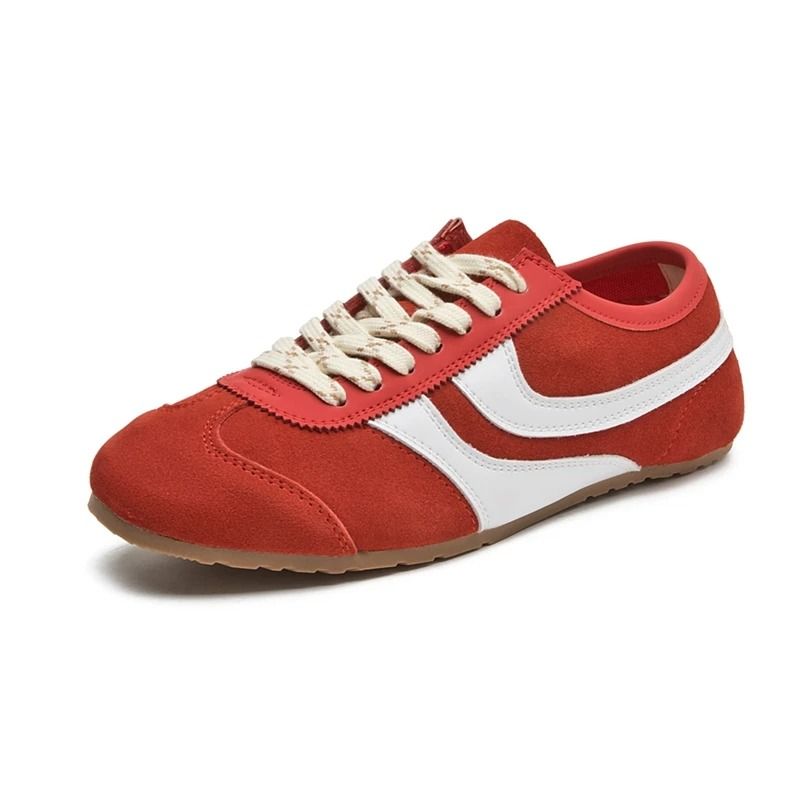 Womens Retro German Training Sneakers Genuine Leather Flat Lace-Up Shoes