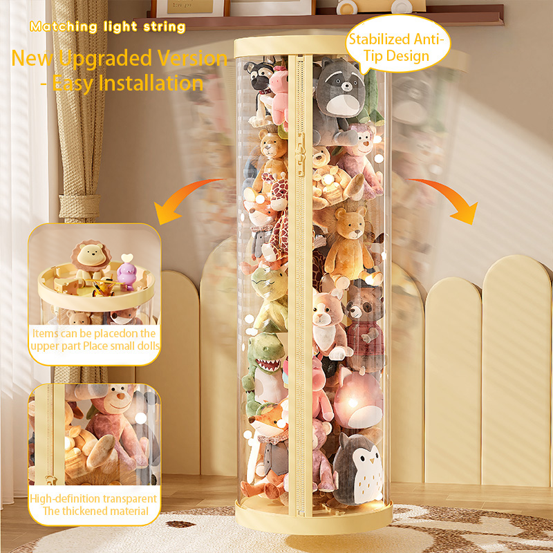 Children Dolls Plush Toys, Transparent Storage Box, Perfect for Christmas, Halloween Decor, Storage Cylinder with Lid