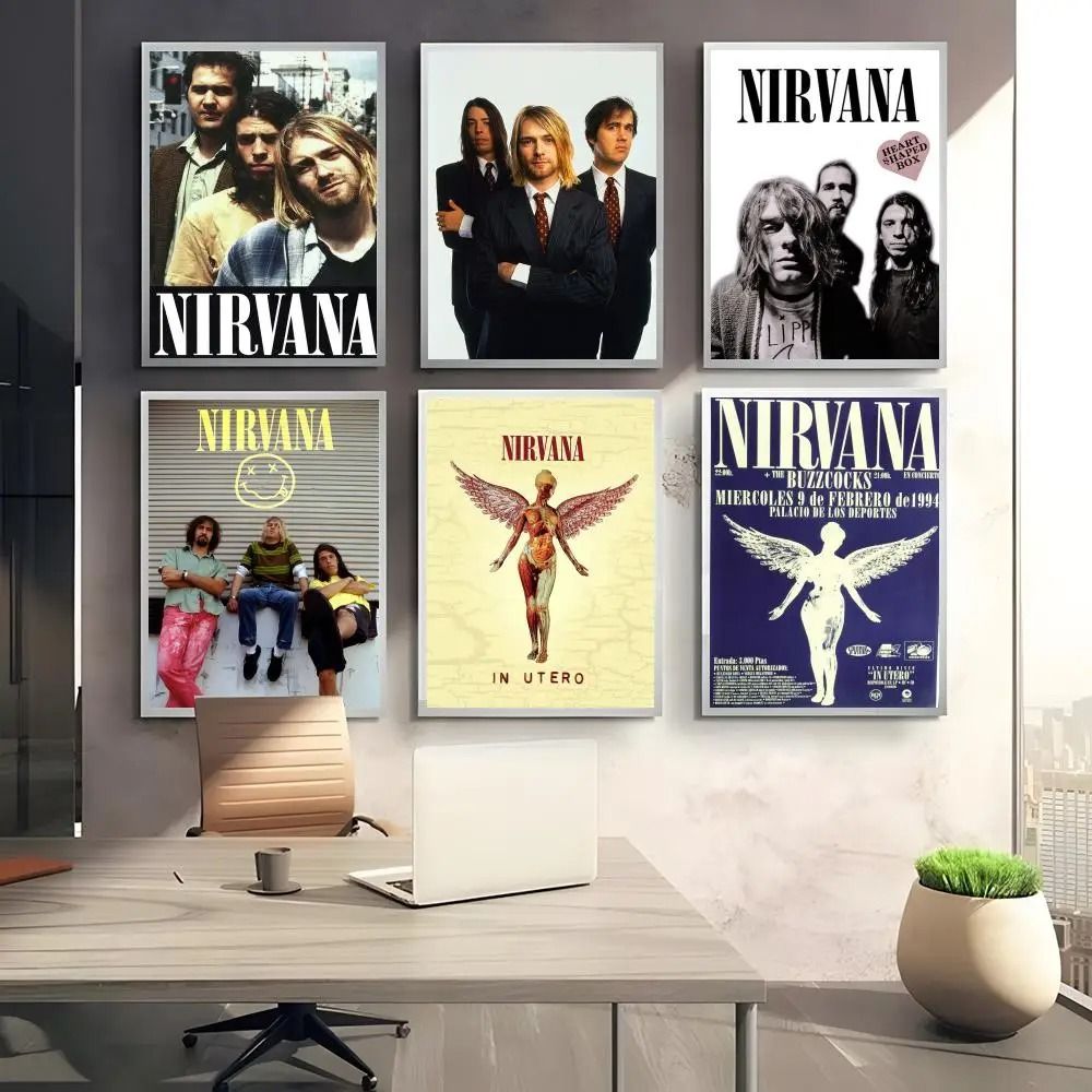 Nirvana Rock Band Canvas Poster – Crease-Free & Waterproof Painting Calligraphy for All-Space Wall Decor