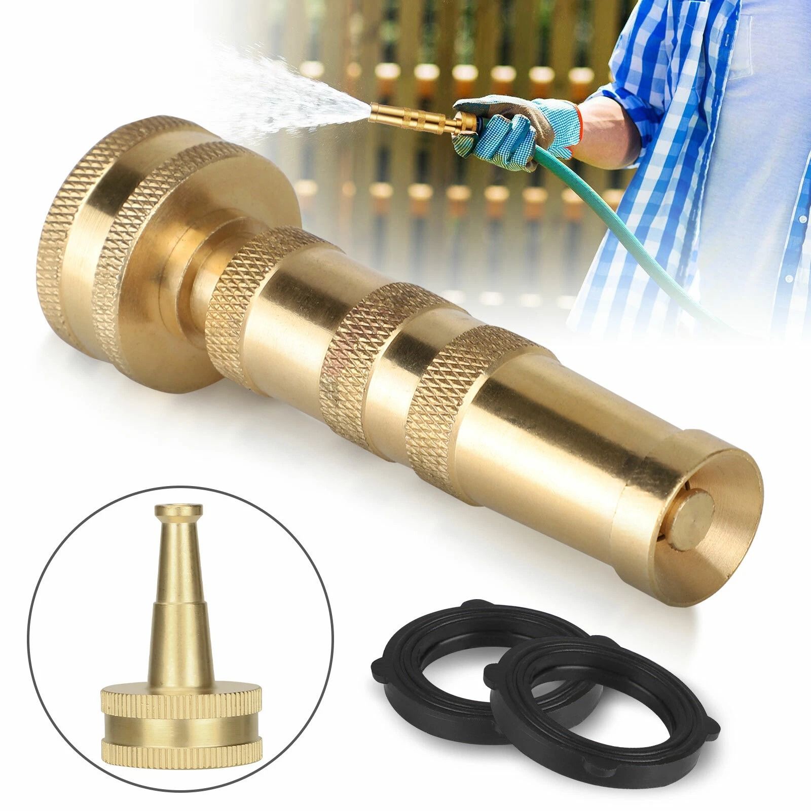 Heavy Duty Adjustable Brass Hose Nozzle High Pressure Water Sprayer for Garden and Outdoor Use
