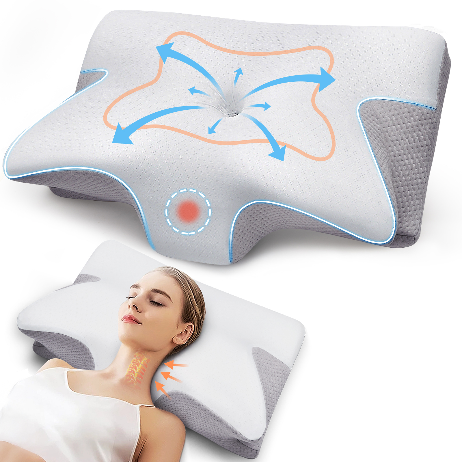 Ergonomic Memory Foam Pillow for Neck and Shoulder Pain Relief, Pulatree Cervical Pillow, Supportive for Back