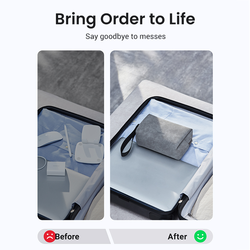 Premium Leather Tech Organizer & Travel Cable Management Bag