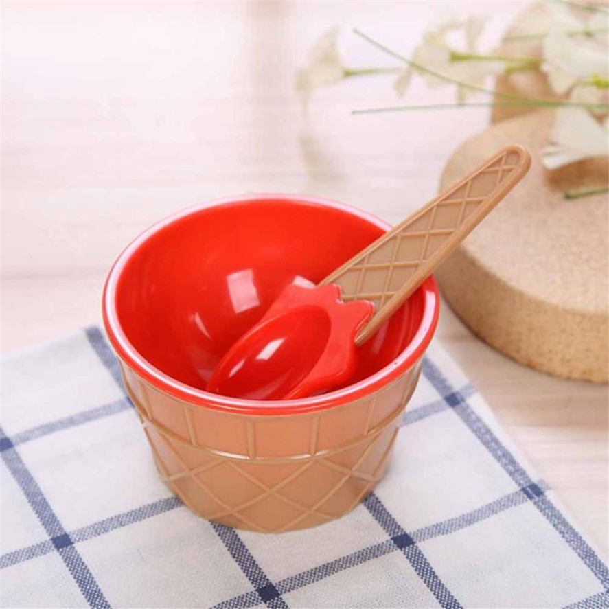 Cone Style Kids Ice Cream Bowl Set with Spoon Reusable Sundae Dessert Cups