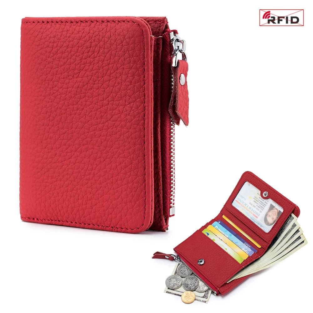 Genuine Leather Zip Wallet with RFID Protection
