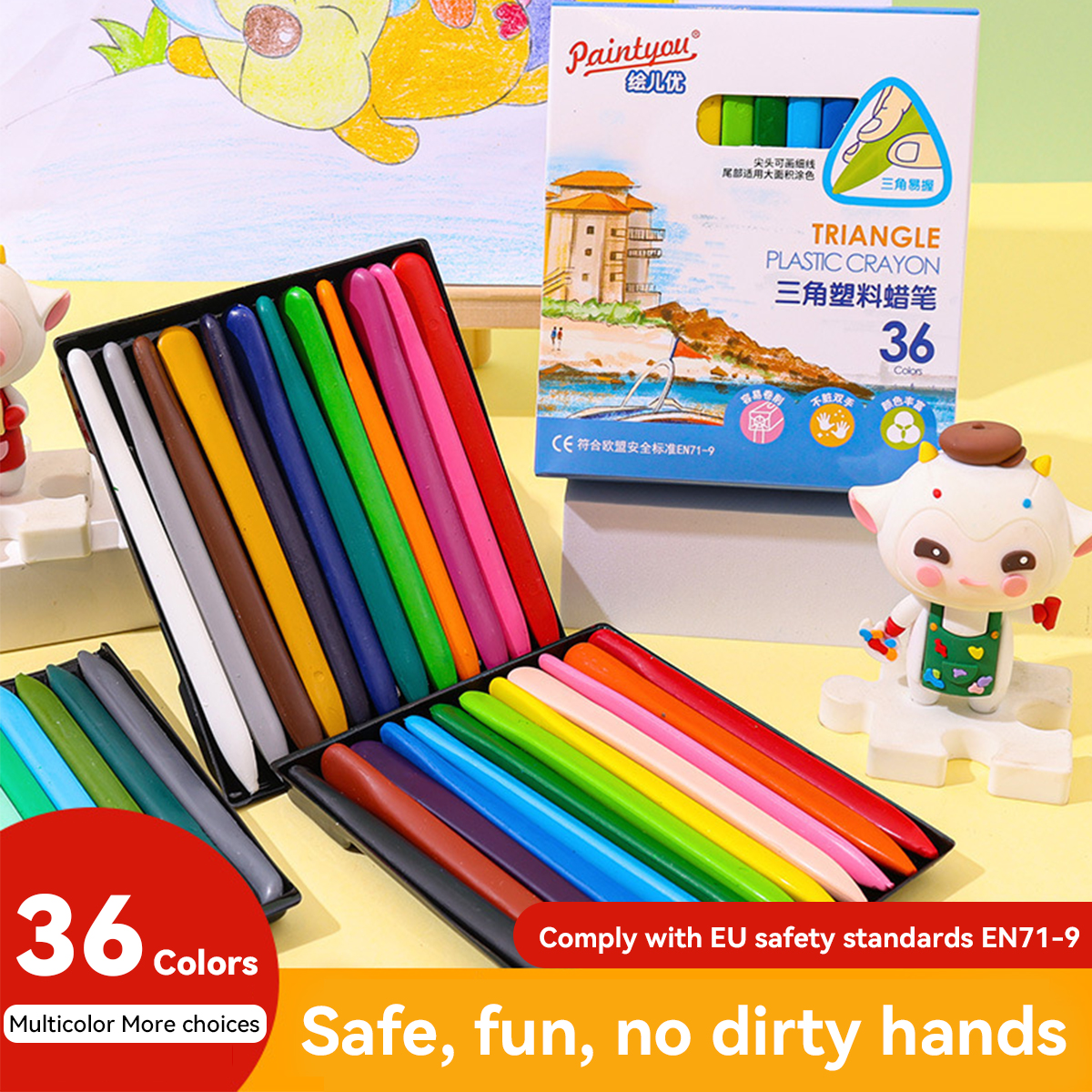 Colors Non-dirty Hand Plastic Crayons, Washable and Erasable Color Crayons, Childrens Painting School Office Supplies