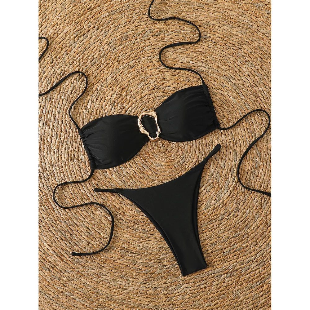 Sexy Bandeau Push-Up Thong Bikini Set Womens Two-Piece Swimwear