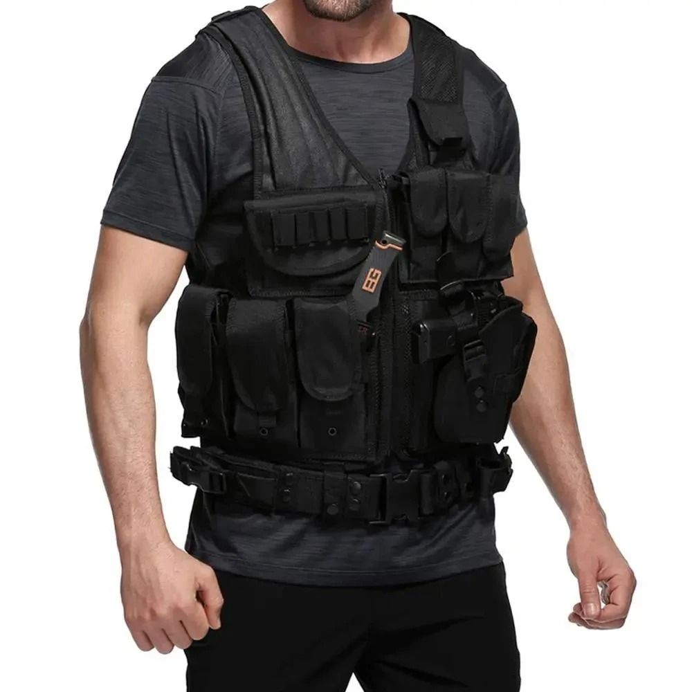 Adjustable Tactical Vest with Multiple Pockets for Training Airsoft Hunting