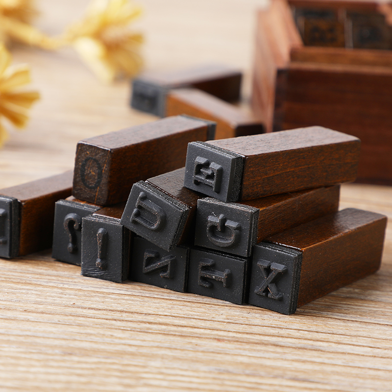 Vintage Wooden Letter Stamp Set Number & Week Stamps for Crafting, Card Making & Scrapbooking