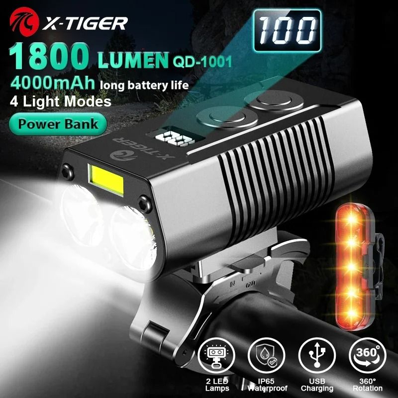 X Tiger Bike Light Headlight Bicycle Lamp with 5200mAh Power Bank
