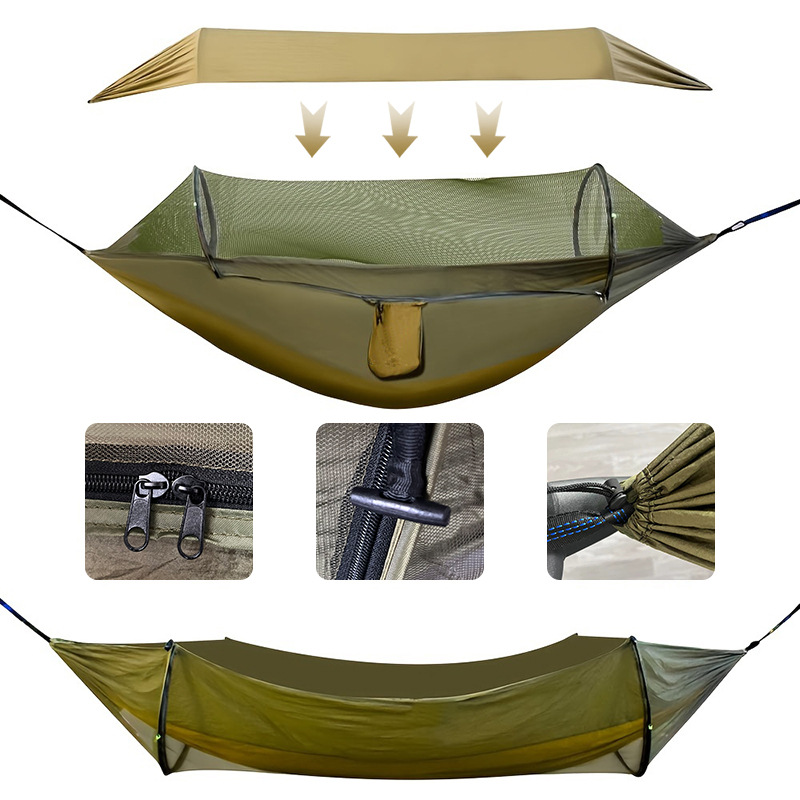 Quick Release Double Camping Hammock with Mosquito Net and Rain Fly