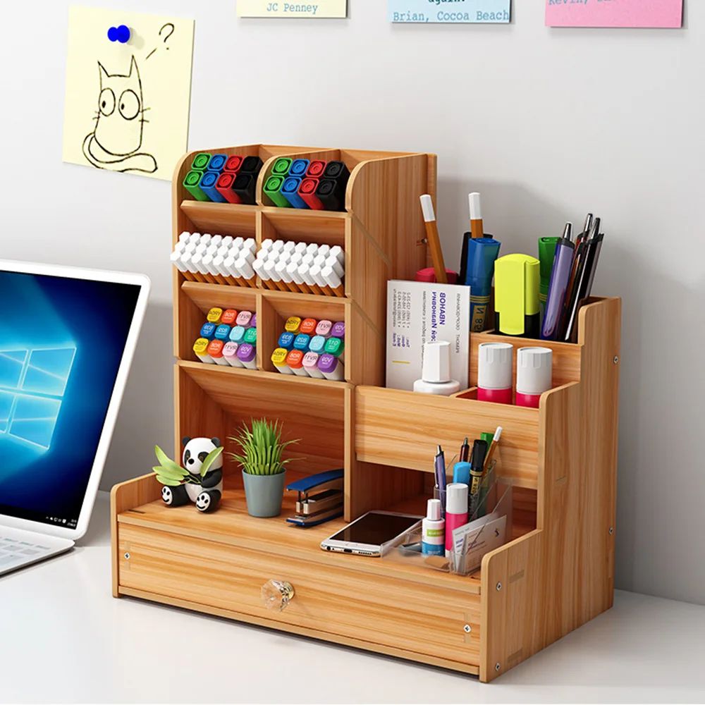 Wooden Multifunction Pen and Stationery Storage Box