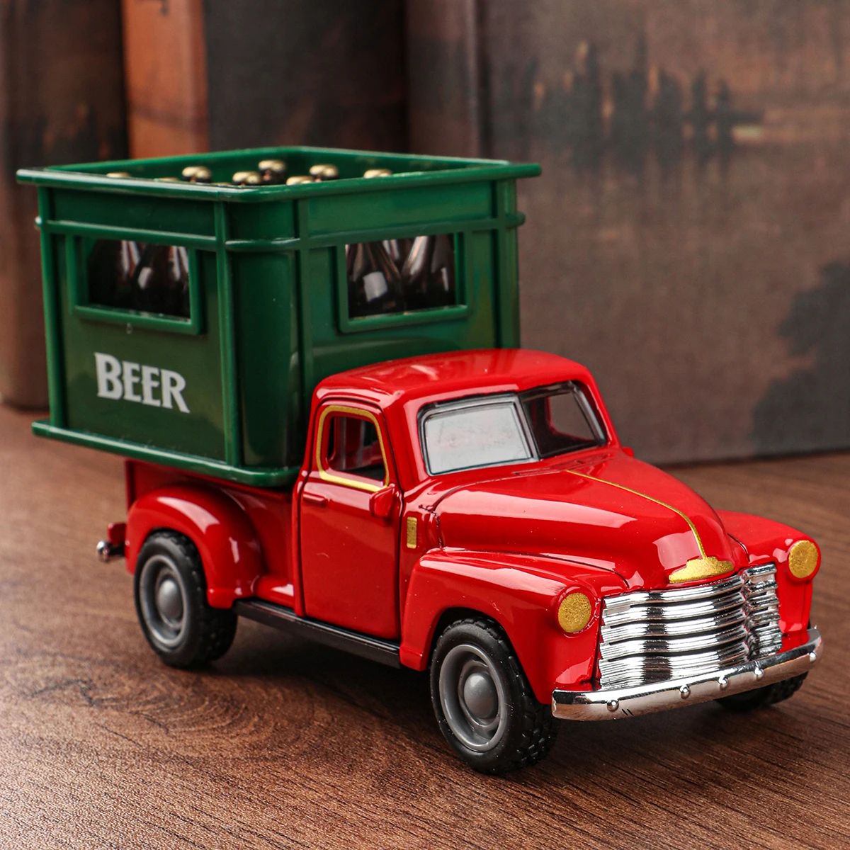Mini Pickup Truck Beer Crate Decor Set – Creative Vintage Tabletop Display (2 Pieces)