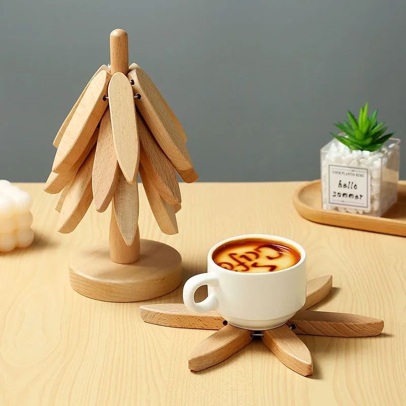 Wooden Tree Design Trivet Set Heat Resistant Table Mats for Pots and Cookware