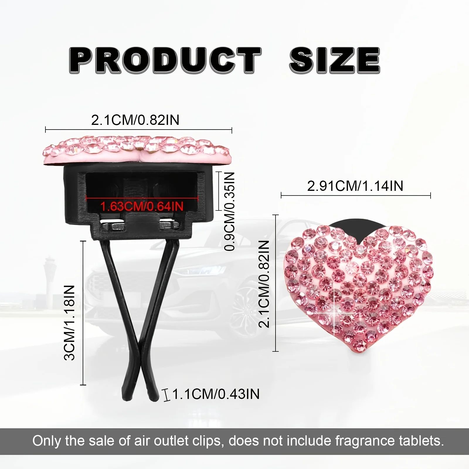 Heart Rhinestone Aromatherapy Vent Clip Set – Car Air Vent Air Freshener Clip, Diamond Car Interior Decoration (2PCS)