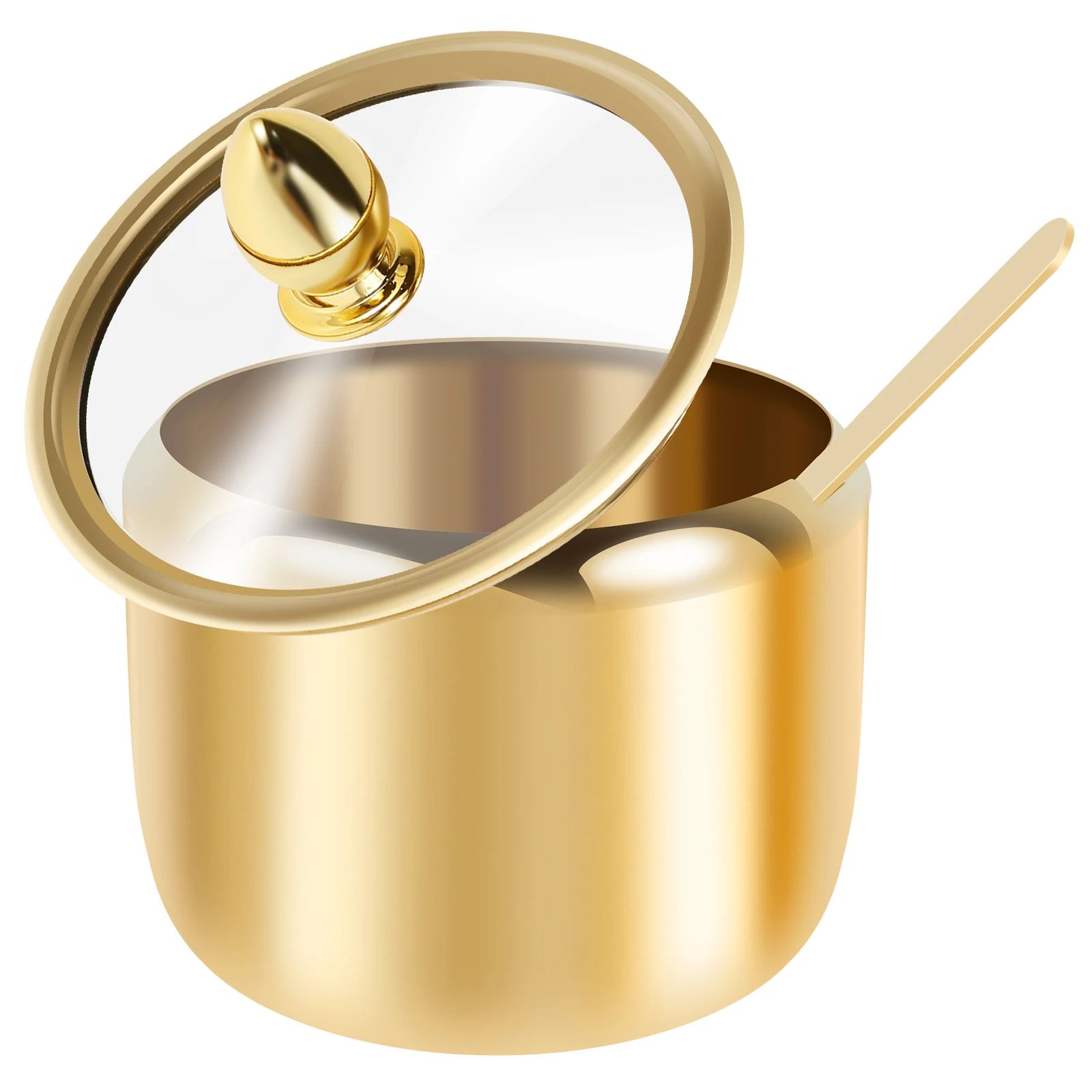 Stainless Steel Sugar Jar with Glass Lid and Spoon
