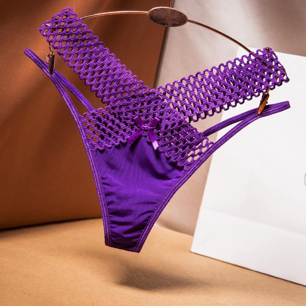 Women Panties Low Waist Hollowed Out See Through Cross Belt French Style Ladies Sling Thong Sexy Lingerie