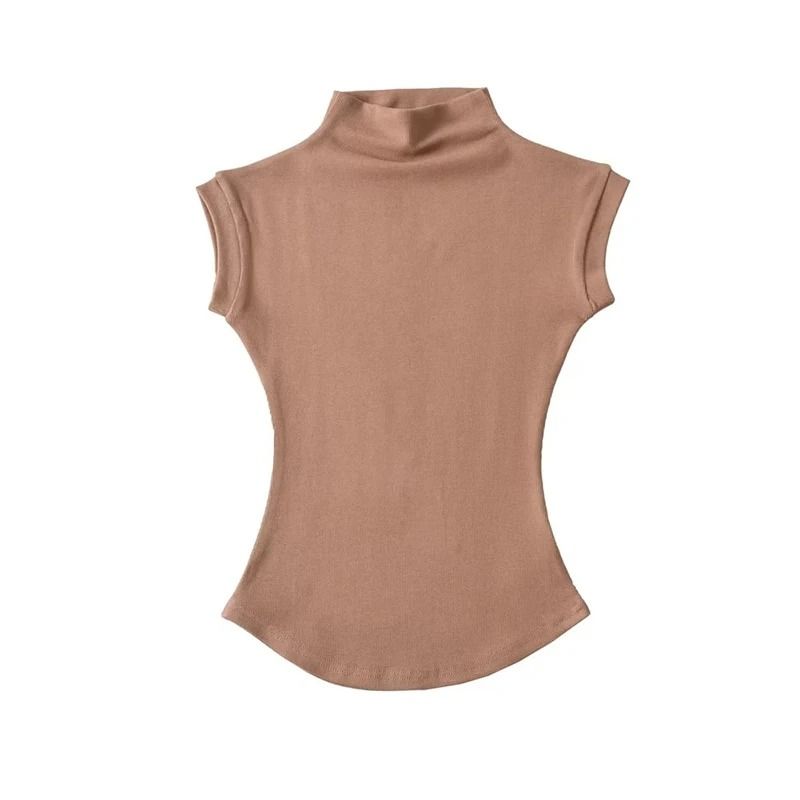 Women Summer Turtleneck Sleeveless Top Solid Slim Fit