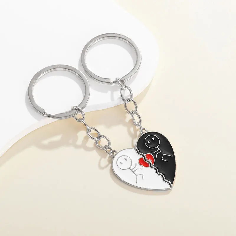 Couple Magnetic Necklace Stickman Heart Charm, Fashion Trendy Splicing Heart Pendant Jewelry Gift