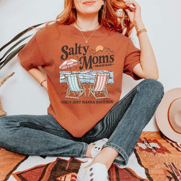 Salty Moms Beach Club Shirt Funny Beach Mom Graphic Tee Summer Gift