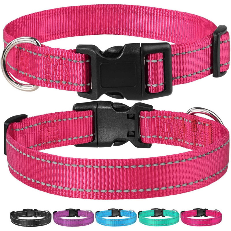 Reflective Dog Collar with Adjustable Safety Strap Durable Nylon Pet Traction Rope for Small and Medium Pets