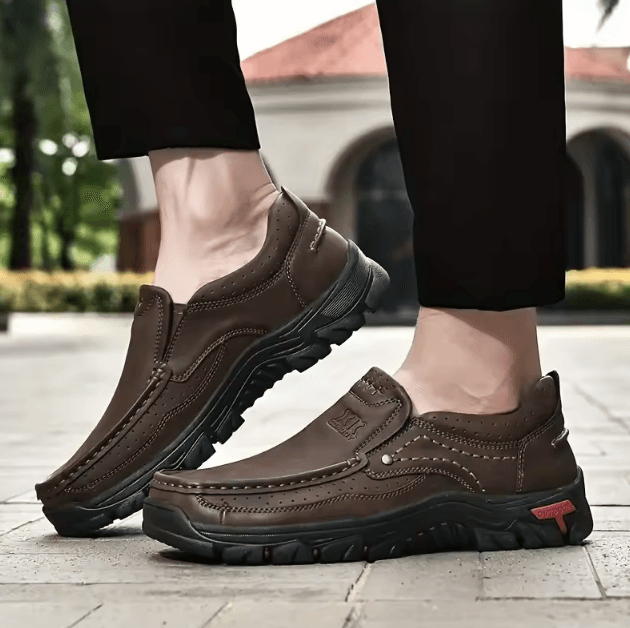Men Handmade Leather Casual Loafers Comfortable Slip On Walking Shoes