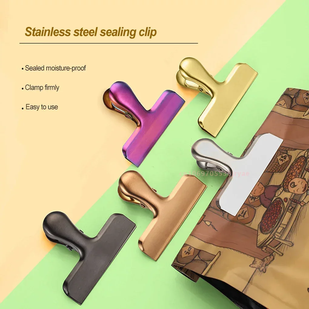 Stainless Steel Food Sealer Clip, Dust-proof Storage Bag Sealing, Document Receipt Ticket Clamp for Kitchen