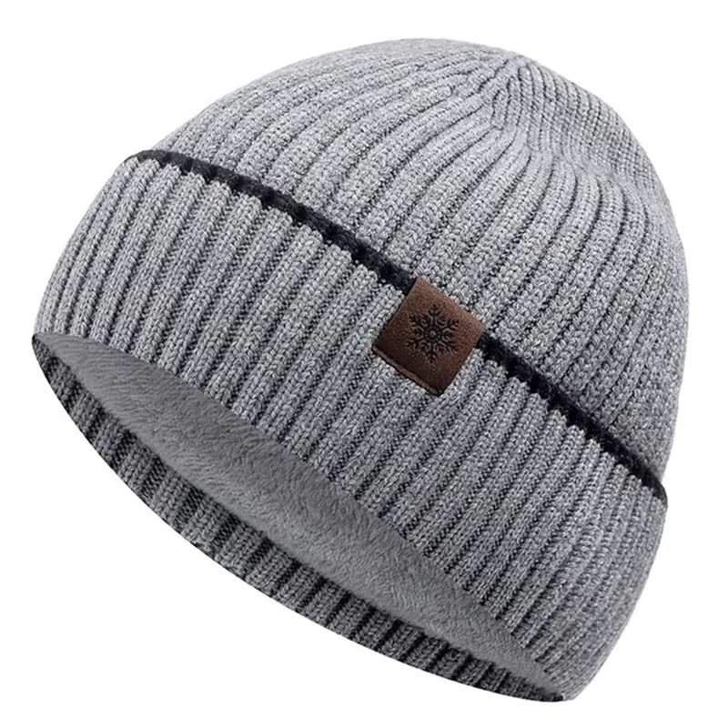Unisex Plush Fleece Lined Knitted Winter Beanie Hat for Outdoor Cold Weather