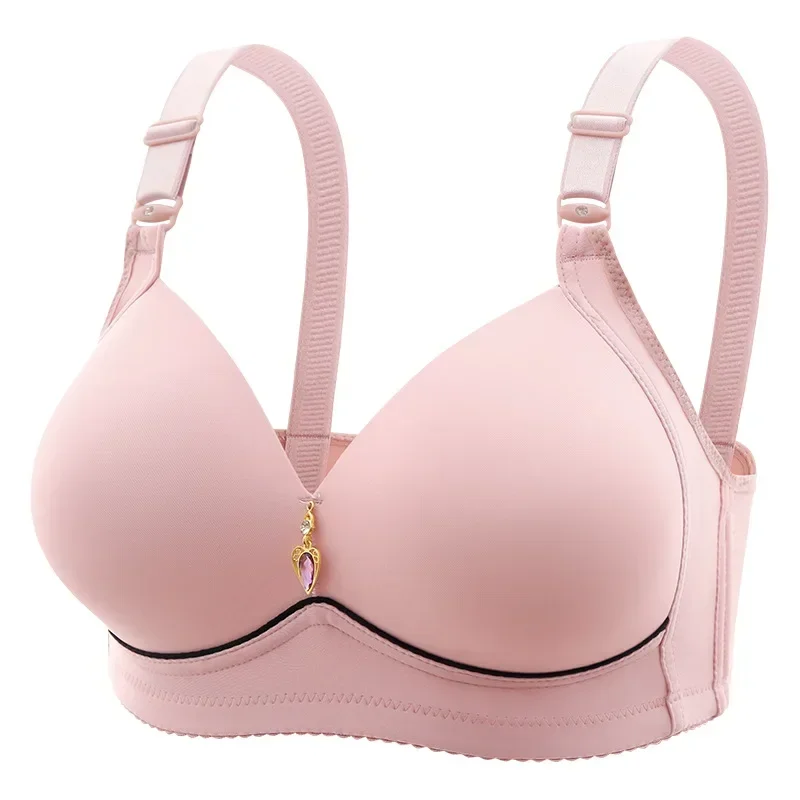 Mom Brassiere Without Steel Ring, Breathable Gathered Ladies Underwear, Non-magnetic Thin Cup, Glossy Obese Female Bra