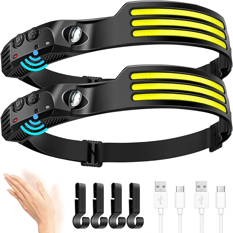 USB Rechargeable LED Headlamp with Sensor Built in Battery, Induction Headlight for Outdoor Camping & Fishing