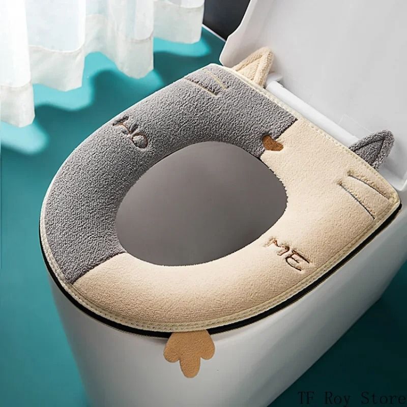 Universal Cartoon Cat Plush Toilet Mat – Thicken Thermal Cushion with Hygienic Lifting Handle