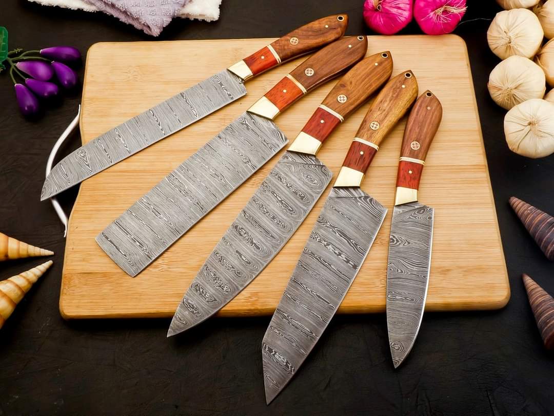 Damascus Chef Set Of 5 Pieces ,Custom Handmade Chef Set , Handmade Damascus Chef Set ,Personalized Gift For Mother