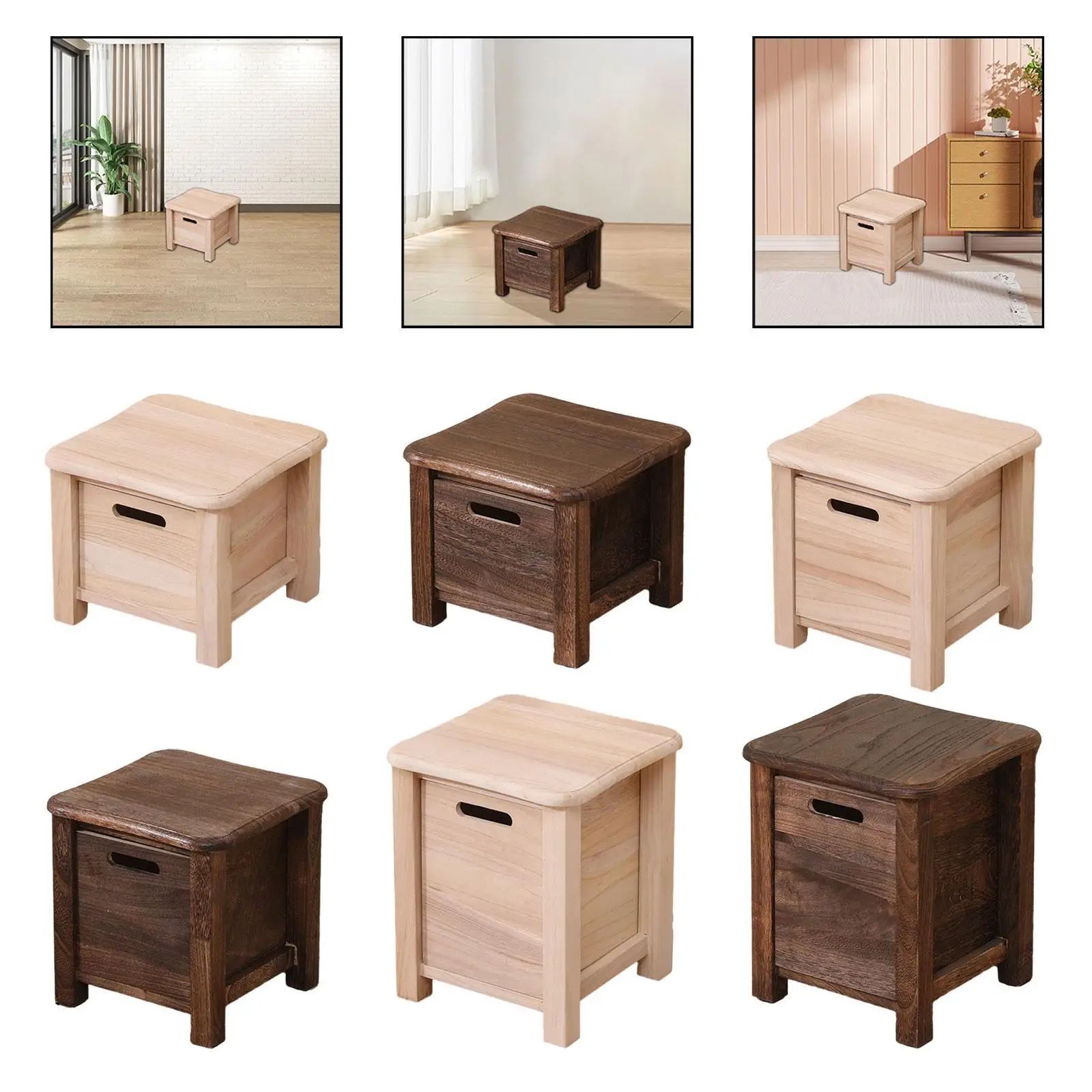 Nordic Solid Wood Storage Stool with Drawer – Square Entryway Shoe Bench & Bedside Table