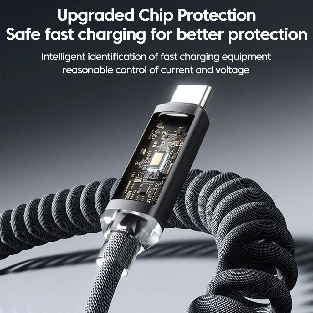 120W 6A Spring Retractable USB C Fast Charging Cable
