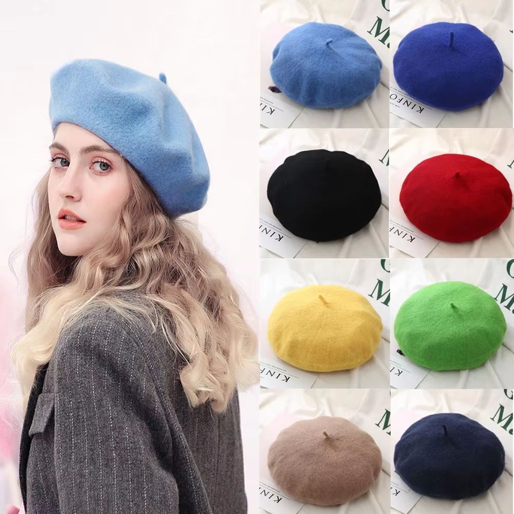 Women and Girls wool beret hat Baggy Beanie Flat Cap Style, Soft Felt Look for Autumn and Winter Outfits