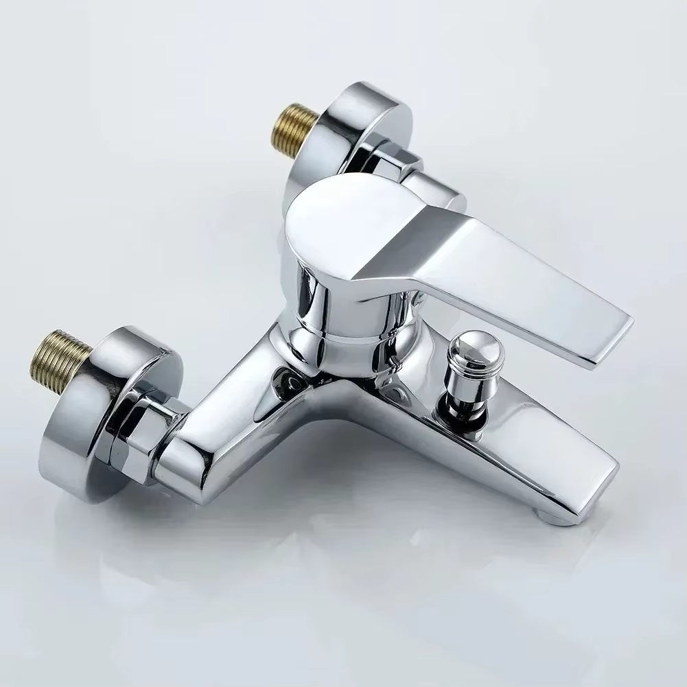 Wall Mounted Dual Spout Bathroom Faucet with Hot Cold Mixer Chrome Basin Tap