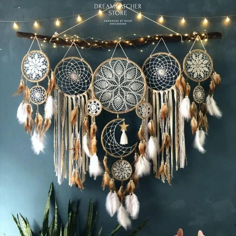 Boho Macrame Dream Catcher Set – 5pcs Moon Wall Hanging Decor for Nursery & Home