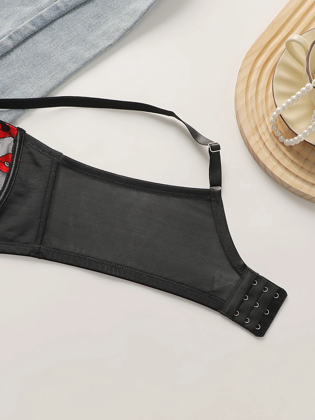 Sexy Red Lips Heart Lace Push Up Bra | Deep V Hanging Neck Lingerie