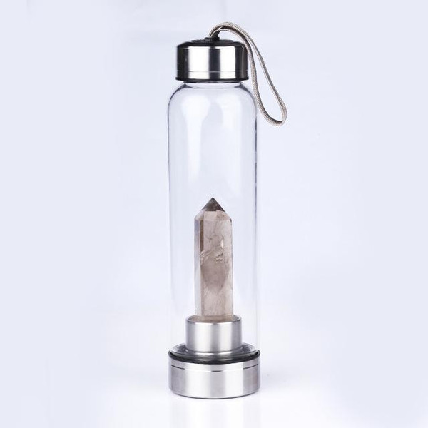 Healing Natural Quartz Water Bottle – Elegant Glass and Stainless Steel, Enhances Well-Being, Hand Wash Only
