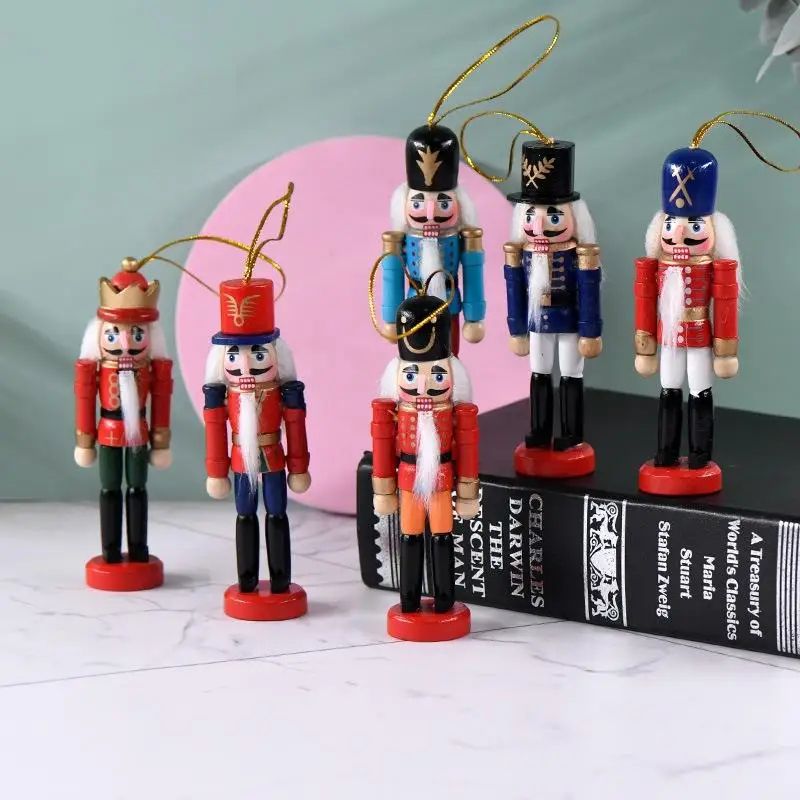 Mini Wooden Nutcracker Puppet Ornaments – Christmas Soldier Desktop Decor, Festive Hanging Dolls