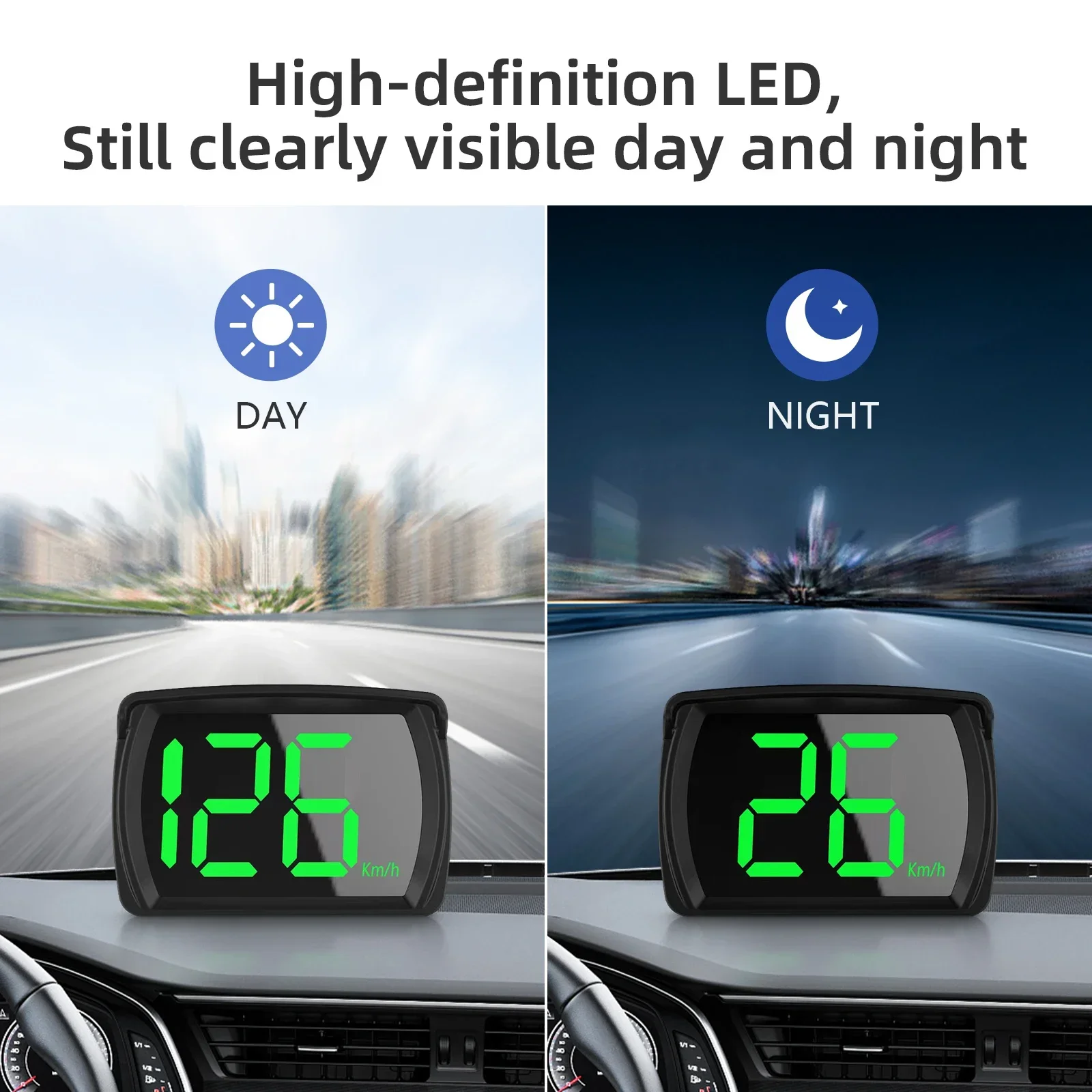 Universal Car GPS HUD Speedometer Digital Big Font KMH Over Speed Reminder Plug and Play.
