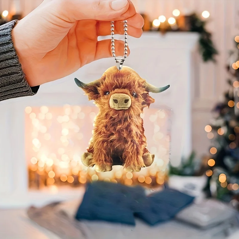 Cute Highland Cow Backpack Gift Pendant Highland Cow Car Rearview Mirror Pendant Holiday Hanging Decoration