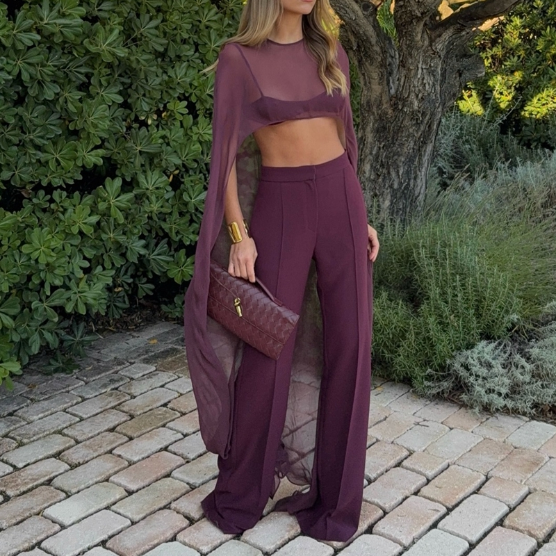 Summer Holiday Solid Color Sheer Cover-ups, Female O Neck Cape Blouse, Long Party Tops