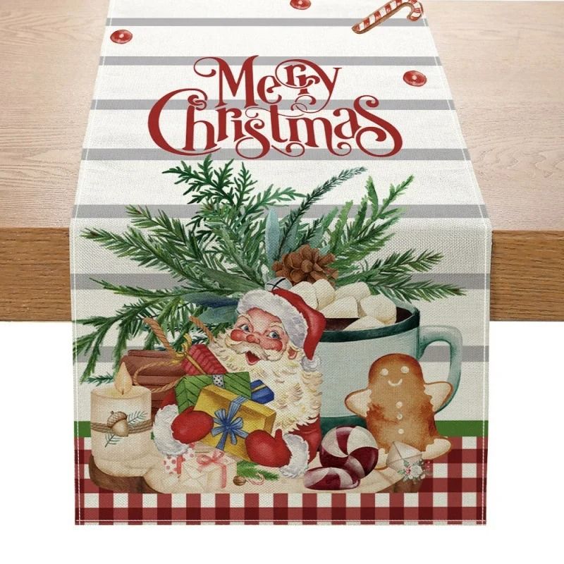 Christmas Table Runner – Creative Printed Linen Dinner Table Mat & Festive Xmas Decor