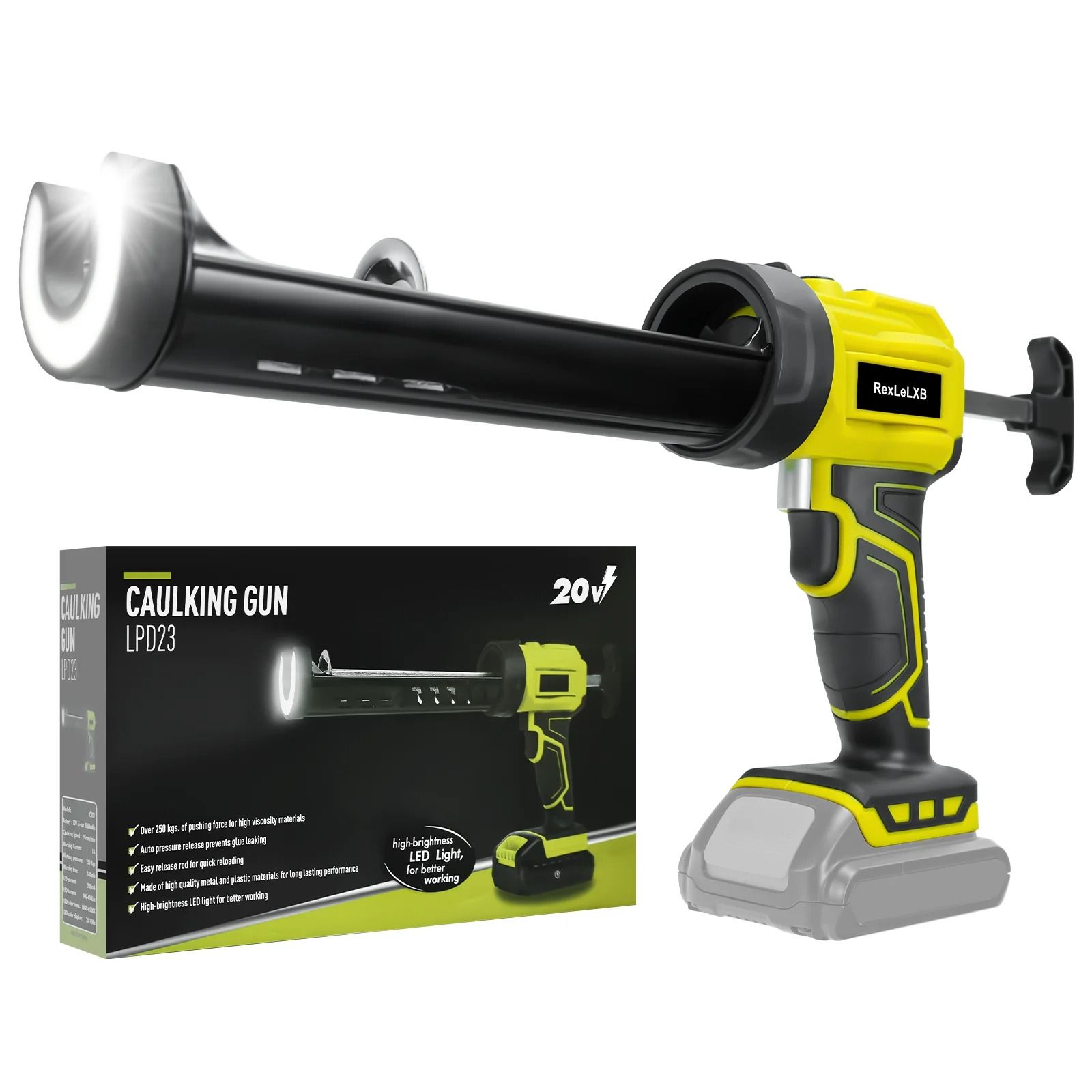 Cordless Electric Caulking Gun 10 oz (300 ml) with LED and Adjustable Speeds