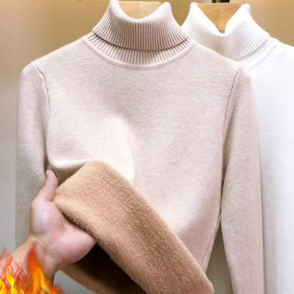 Sweater Women, Velvet Lined Thicken Warm Pullover, Slim Jersey Knitwear Jumper New