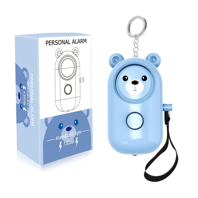 Bear Style Emergency Alarms, Security Alarm Keychain, Protective Devices Personal Siren Ring with LED Light